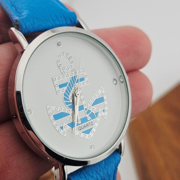 Accutime Women's Anchor Dial Watch Blue Nautical Coastal Fisherman Sailor Beachy - Picture 3 of 7